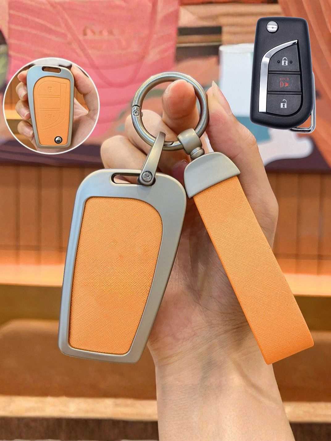 Toyota Key Fob Cover with Leather & Metal Frame