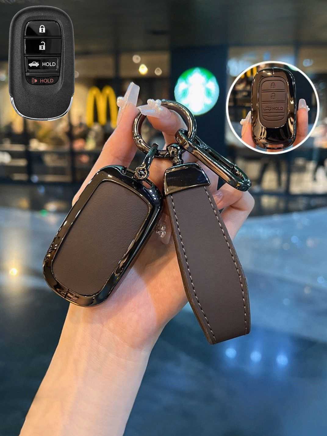 Vintage Leather Metal Alloy Honda Key Cover