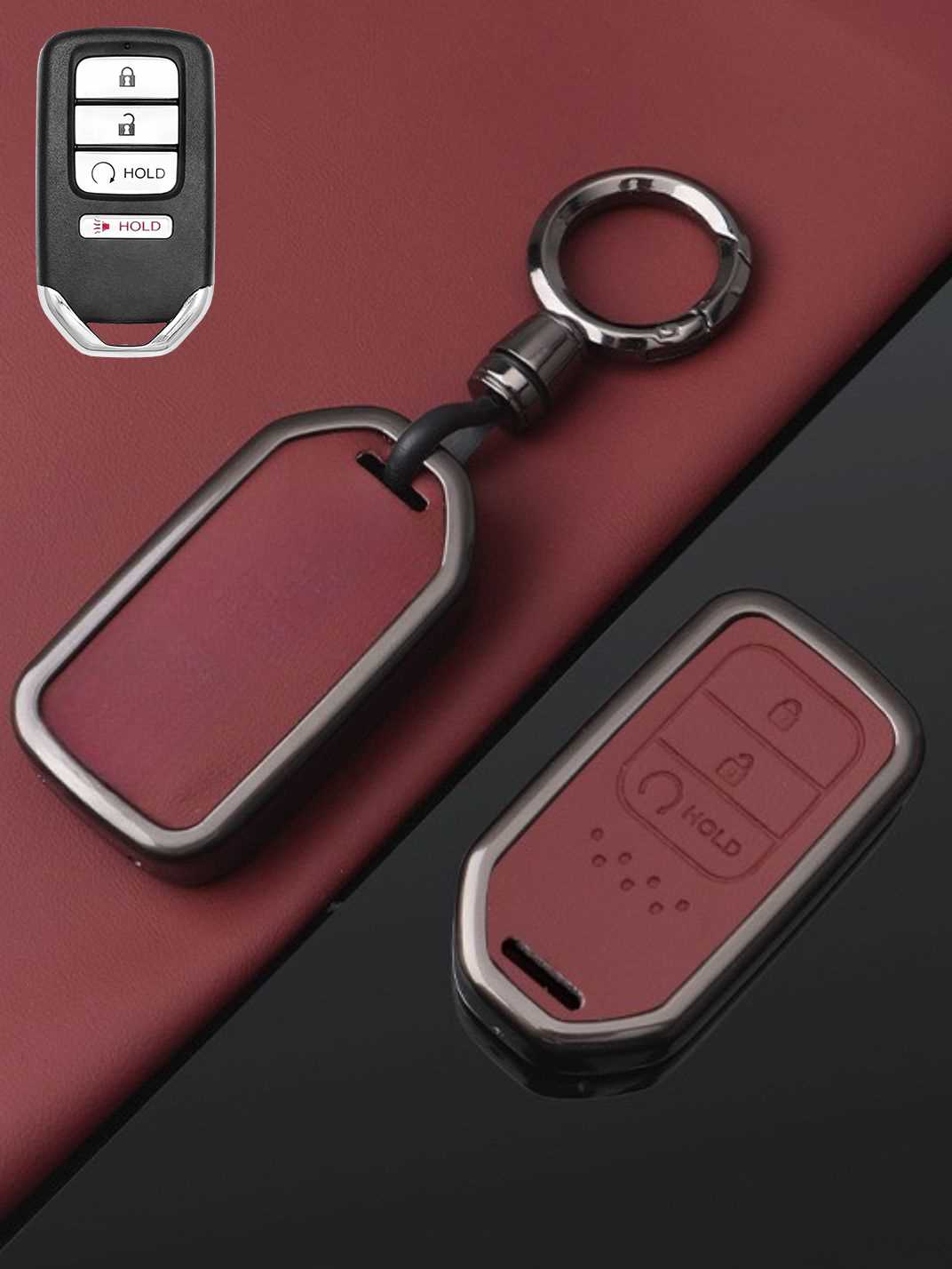 Vintage Leather Metal Alloy Honda Key Cover