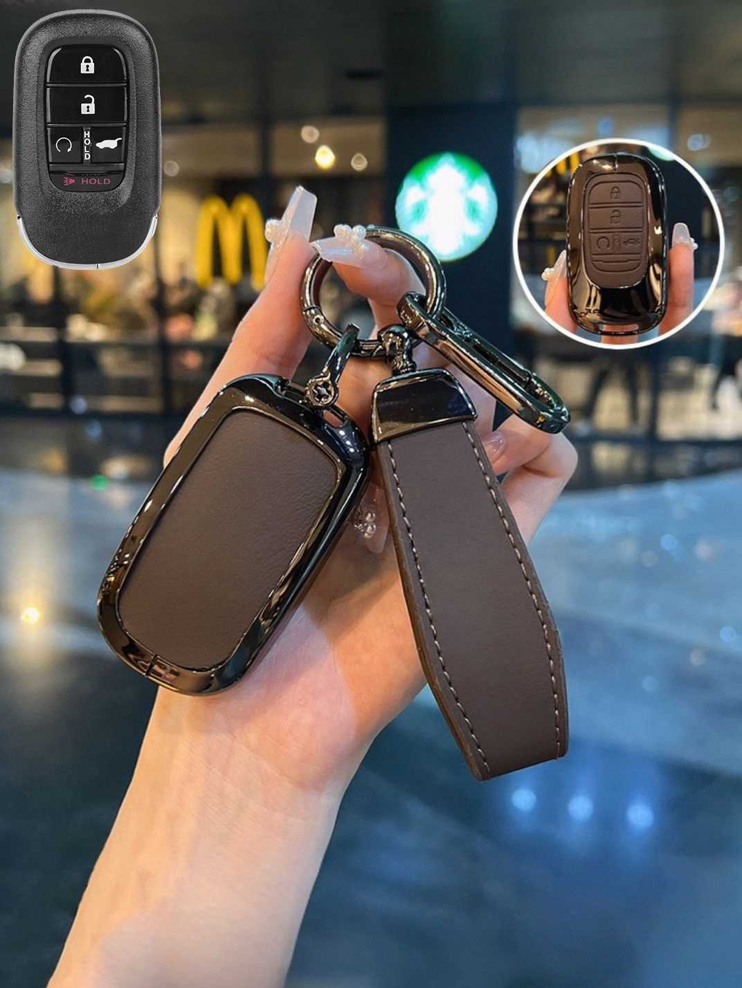 Vintage Leather Metal Alloy Honda Key Cover