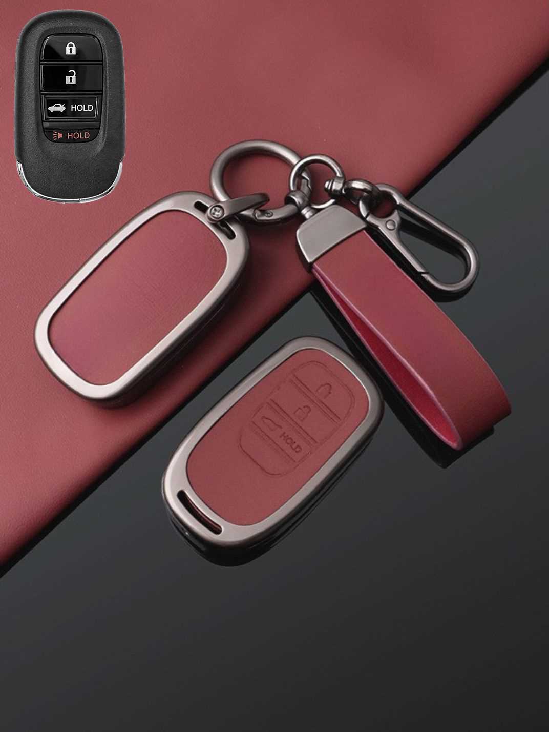 Vintage Leather Metal Alloy Honda Key Cover