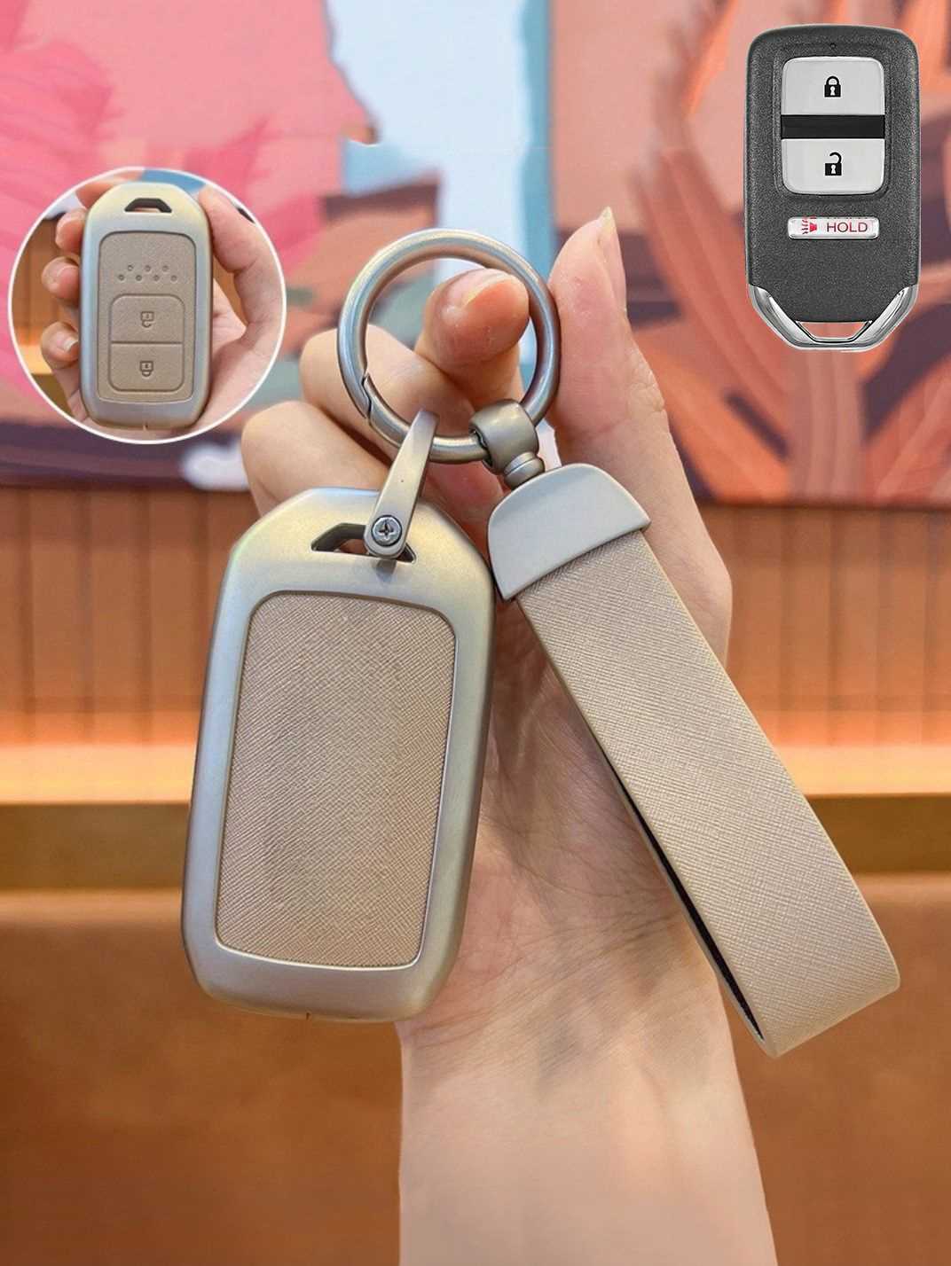 Honda Key Fob Cover with Leather & Metal Frame