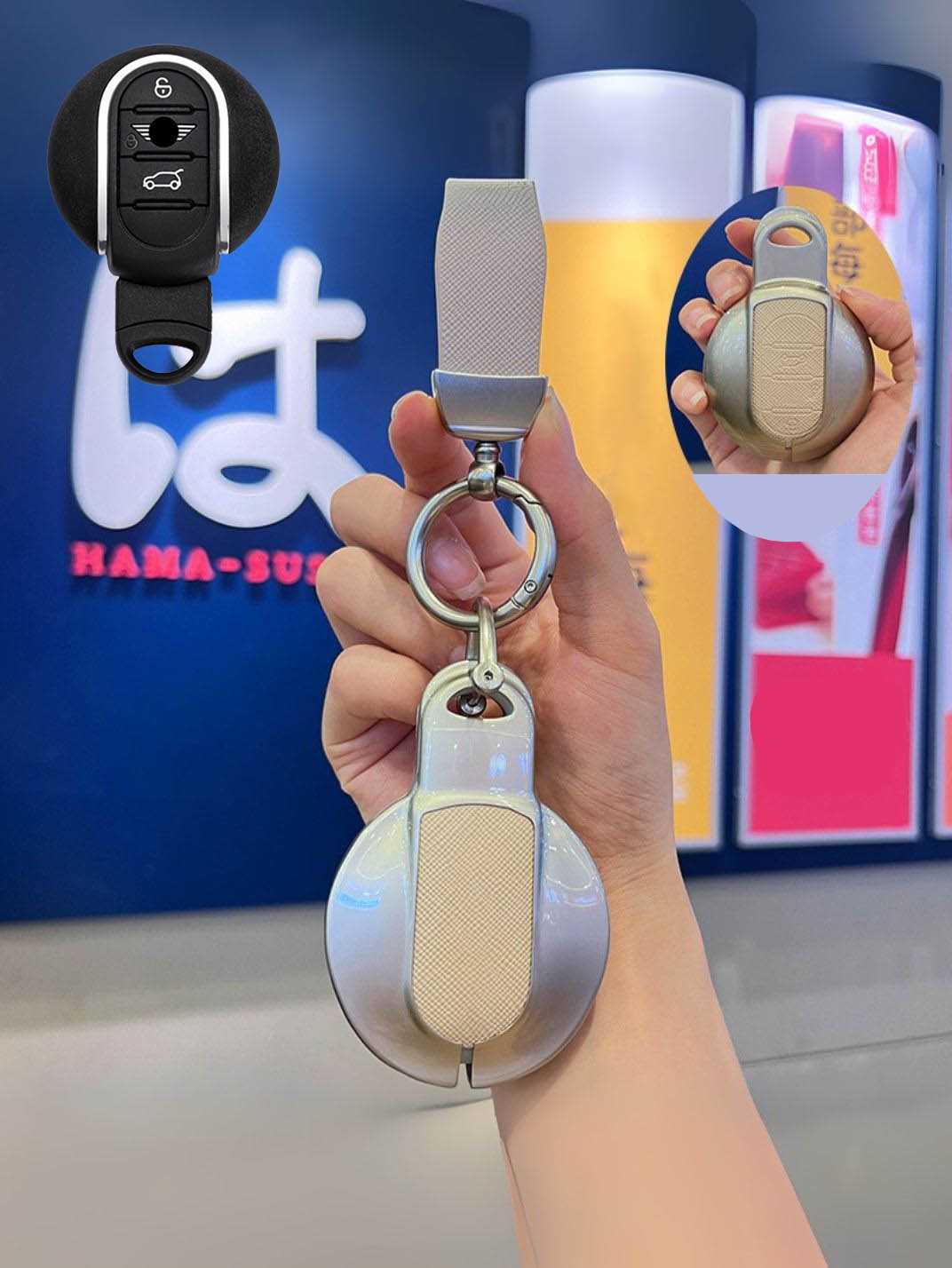 MINI Key Fob Cover with Leather & Metal Frame
