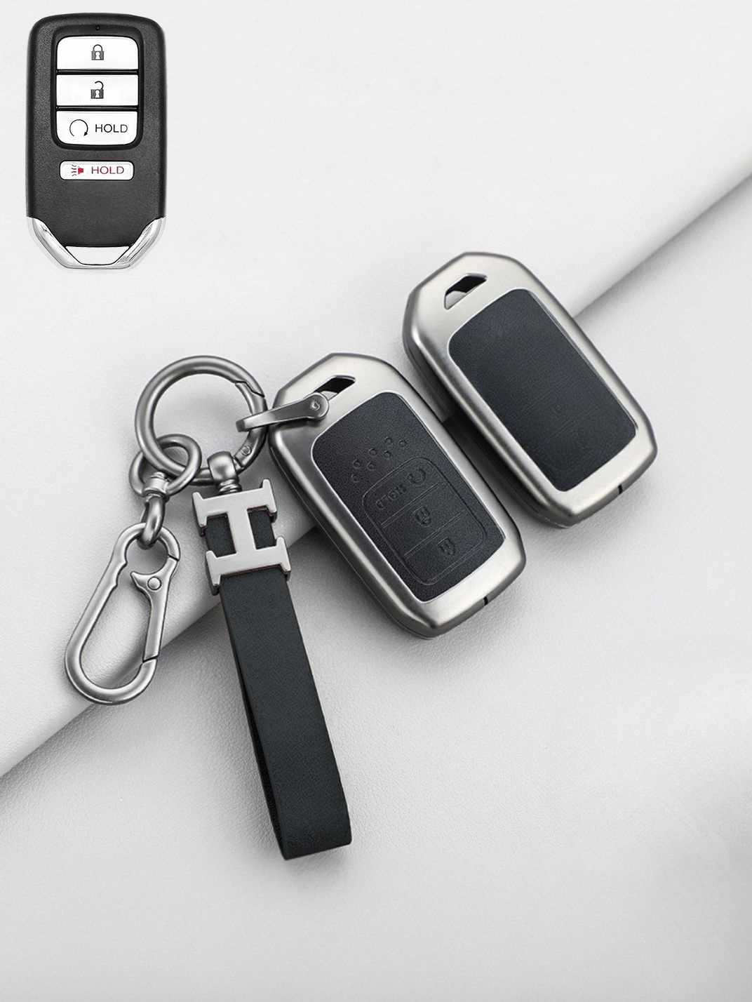 Vintage Leather Metal Alloy Honda Key Cover