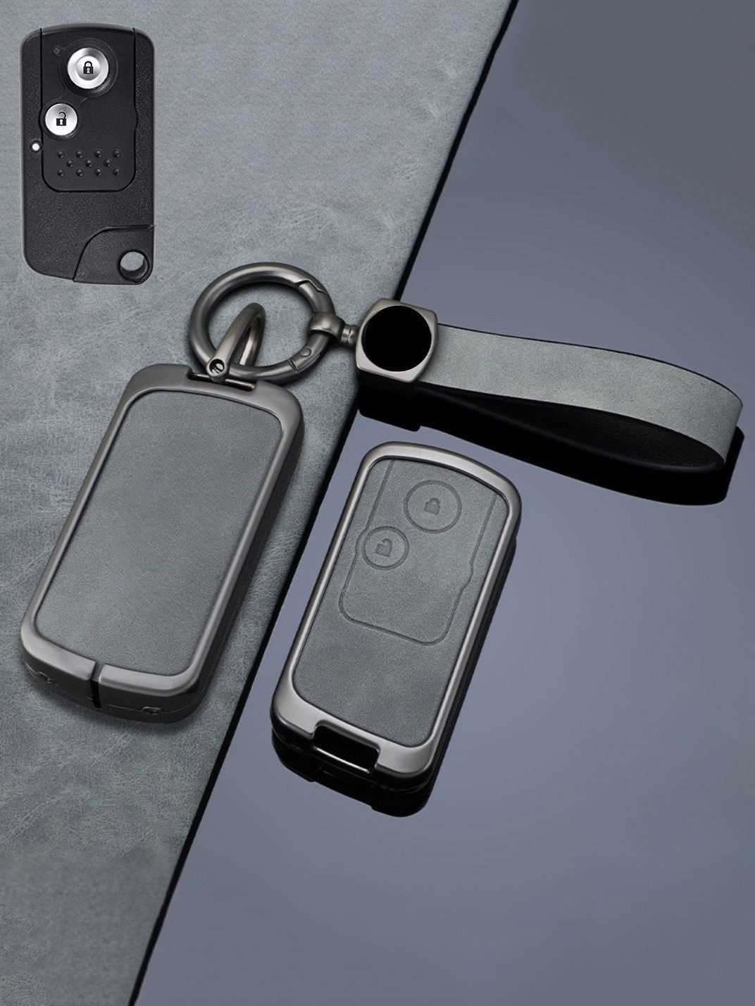 Vintage Leather Metal Alloy Honda Key Cover