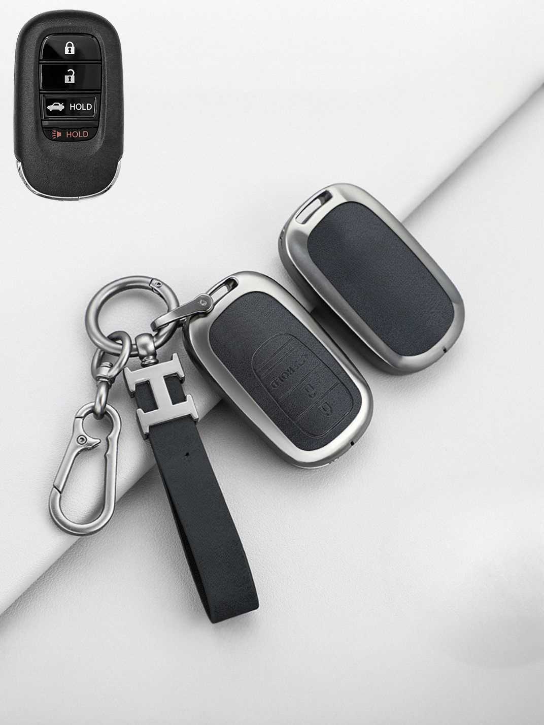 Vintage Leather Metal Alloy Honda Key Cover