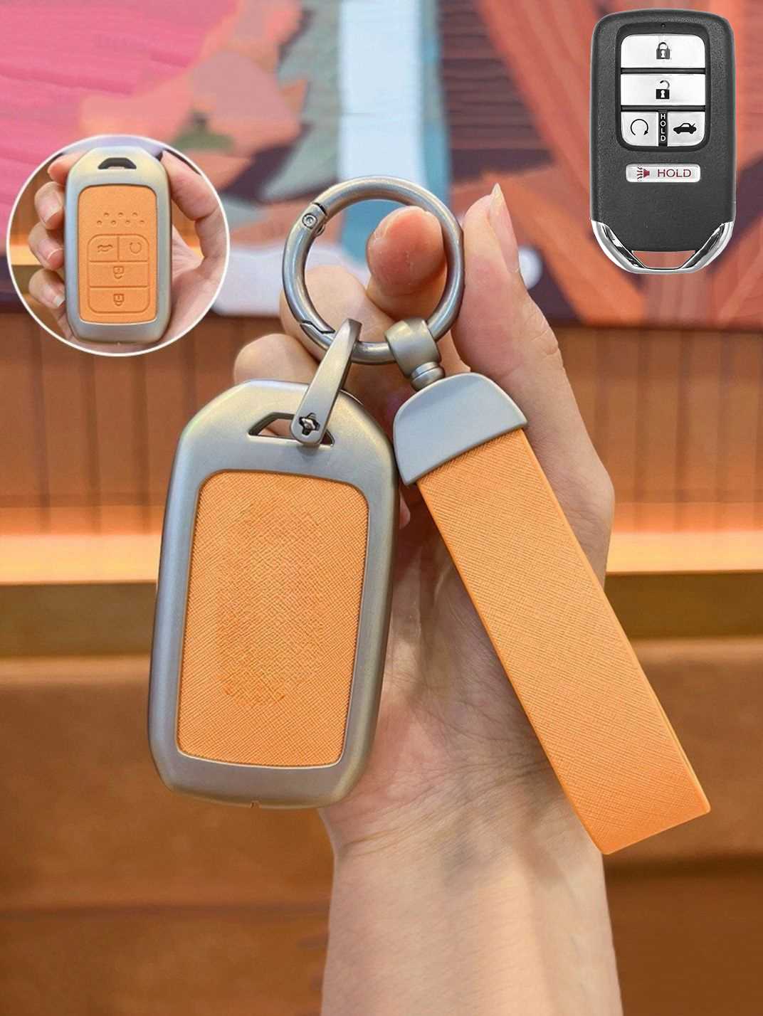 Honda Key Fob Cover with Leather & Metal Frame