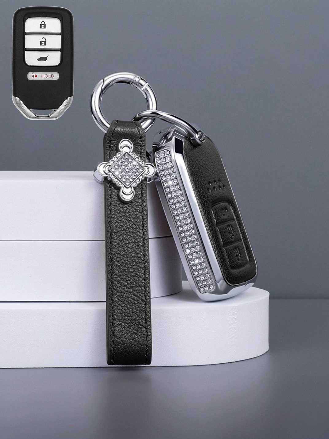 Honda Key Fob Cover with Leather & Metal Frame