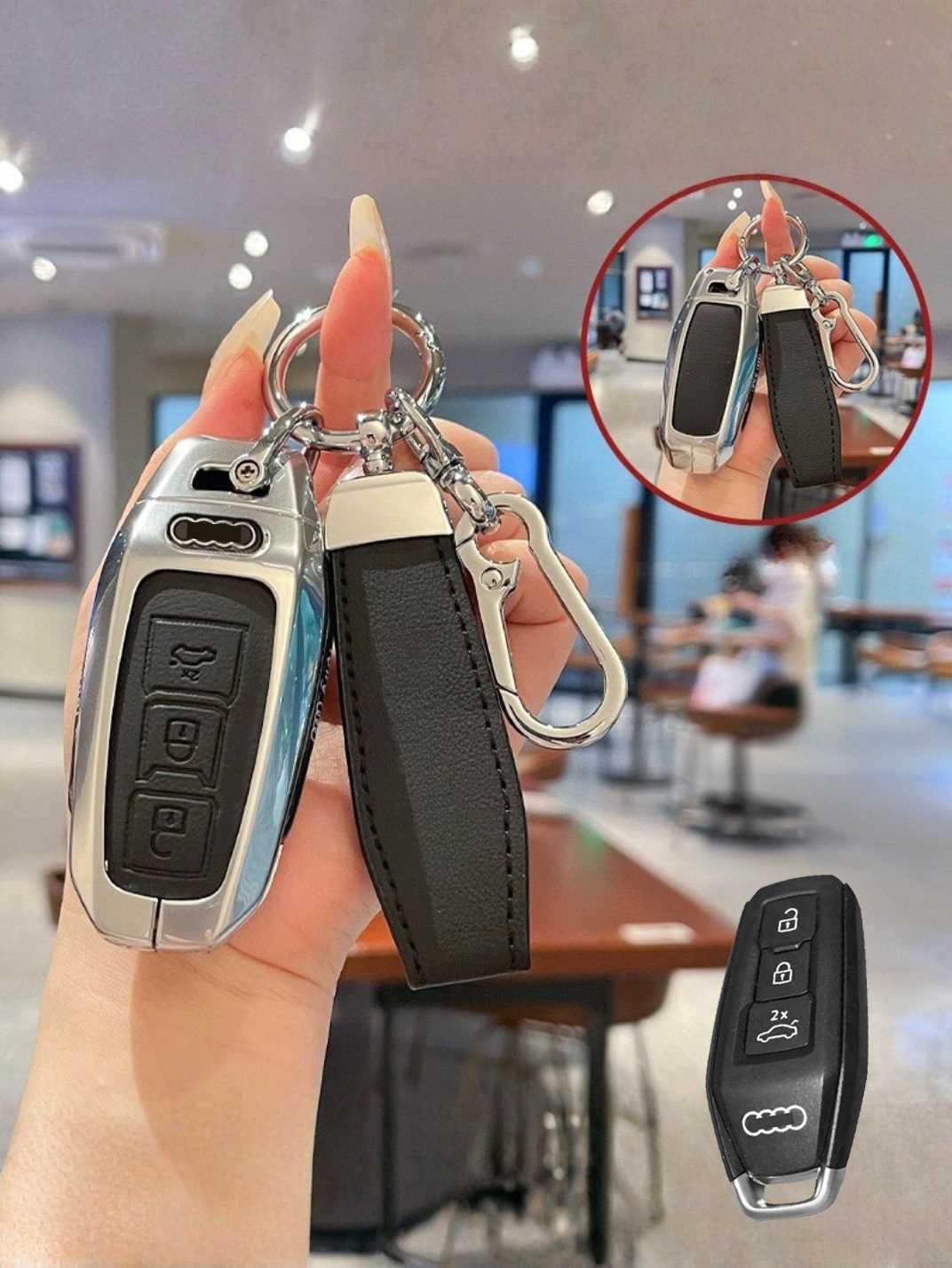 Audi Key Genuine Leather & Metal Frame Cover