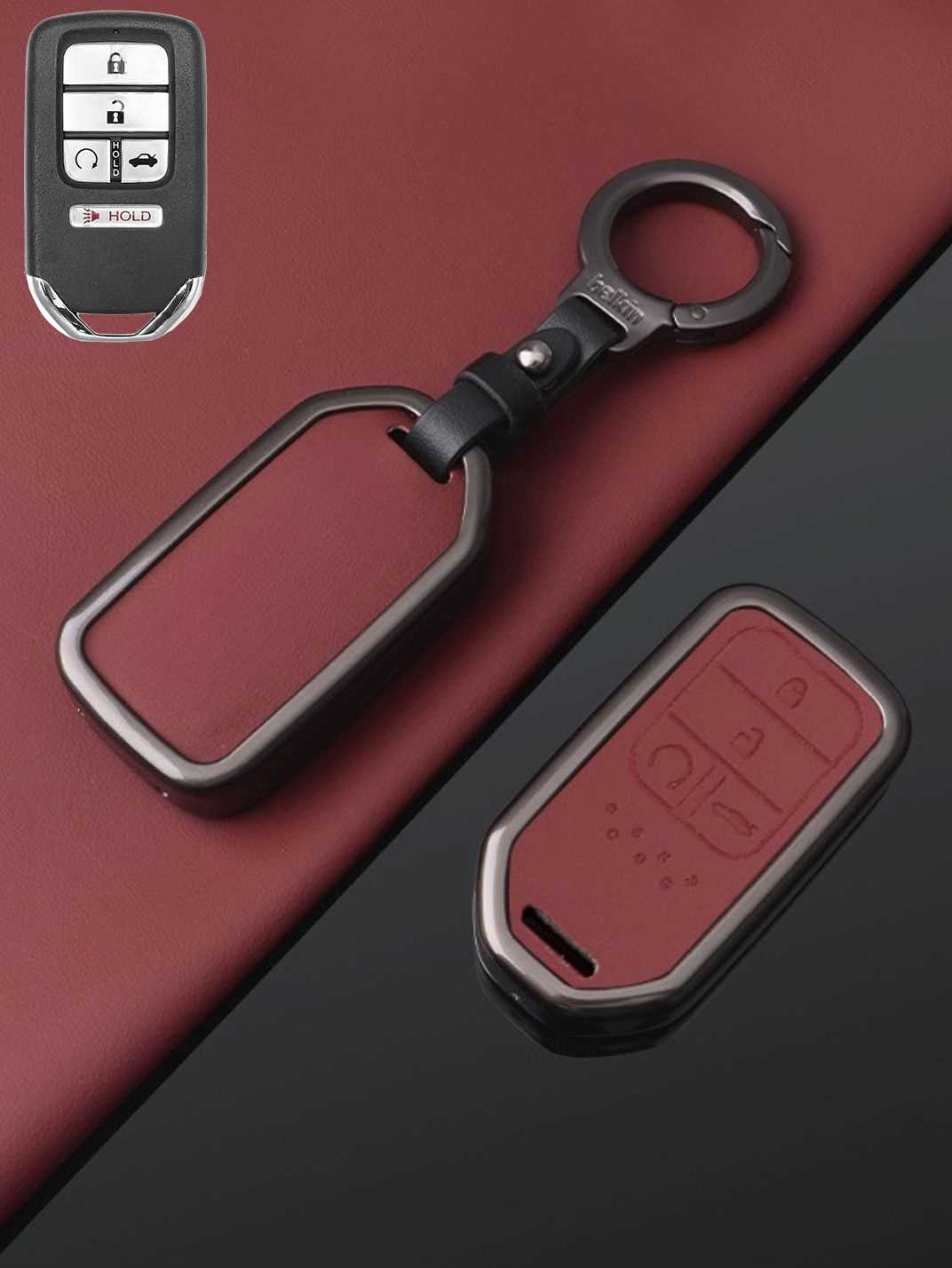 Vintage Leather Metal Alloy Honda Key Cover