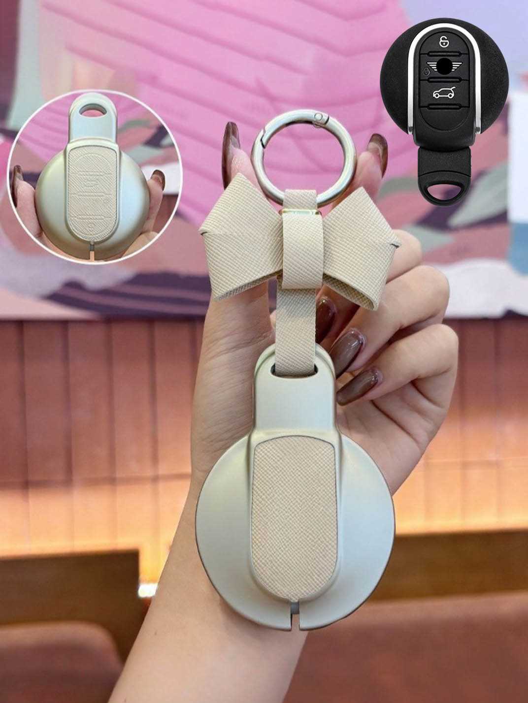 MINI Key Fob Cover with Leather & Metal Frame