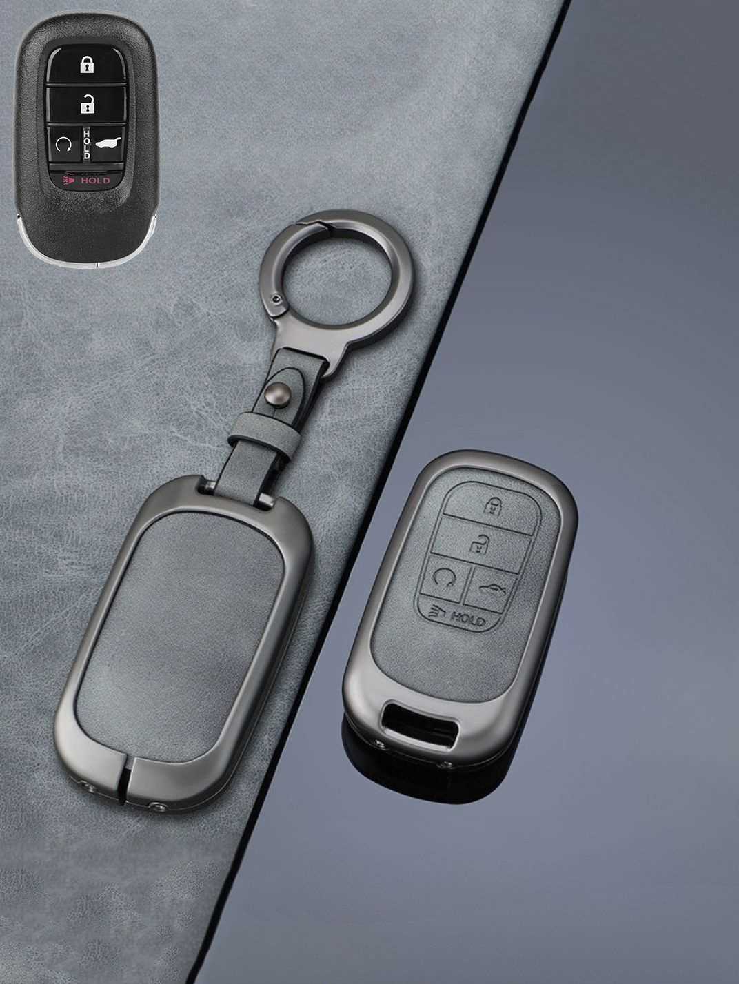 Vintage Leather Metal Alloy Honda Key Cover