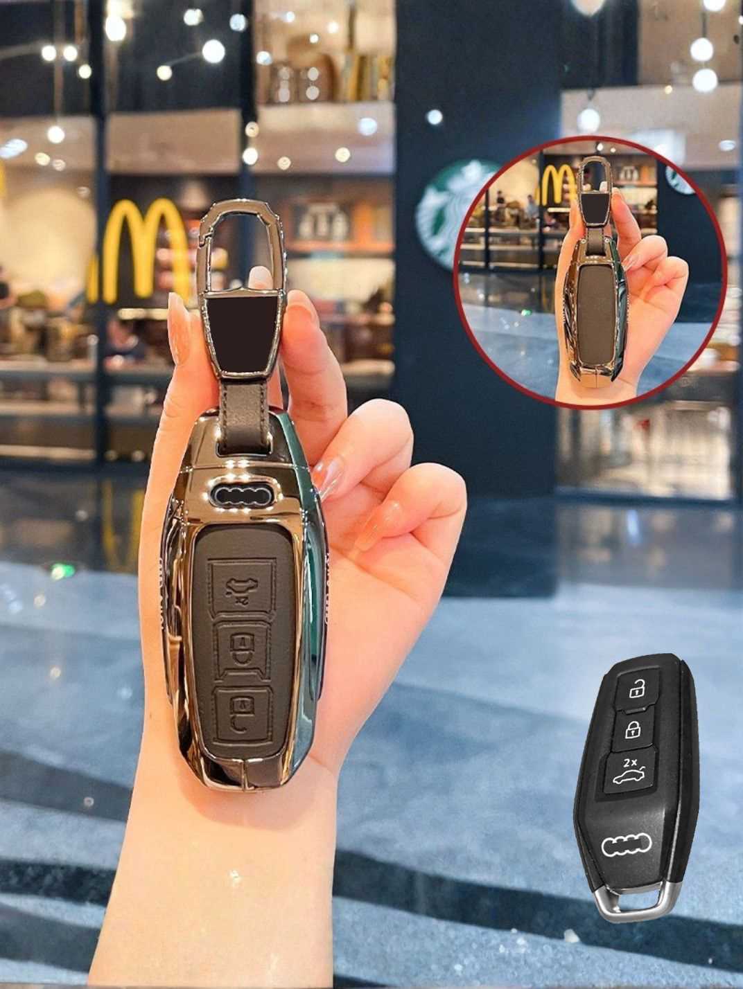 Audi Key Genuine Leather & Metal Frame Cover