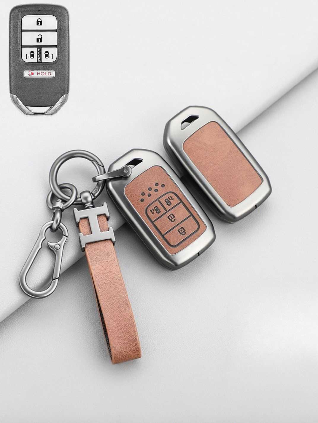 Vintage Leather Metal Alloy Honda Key Cover