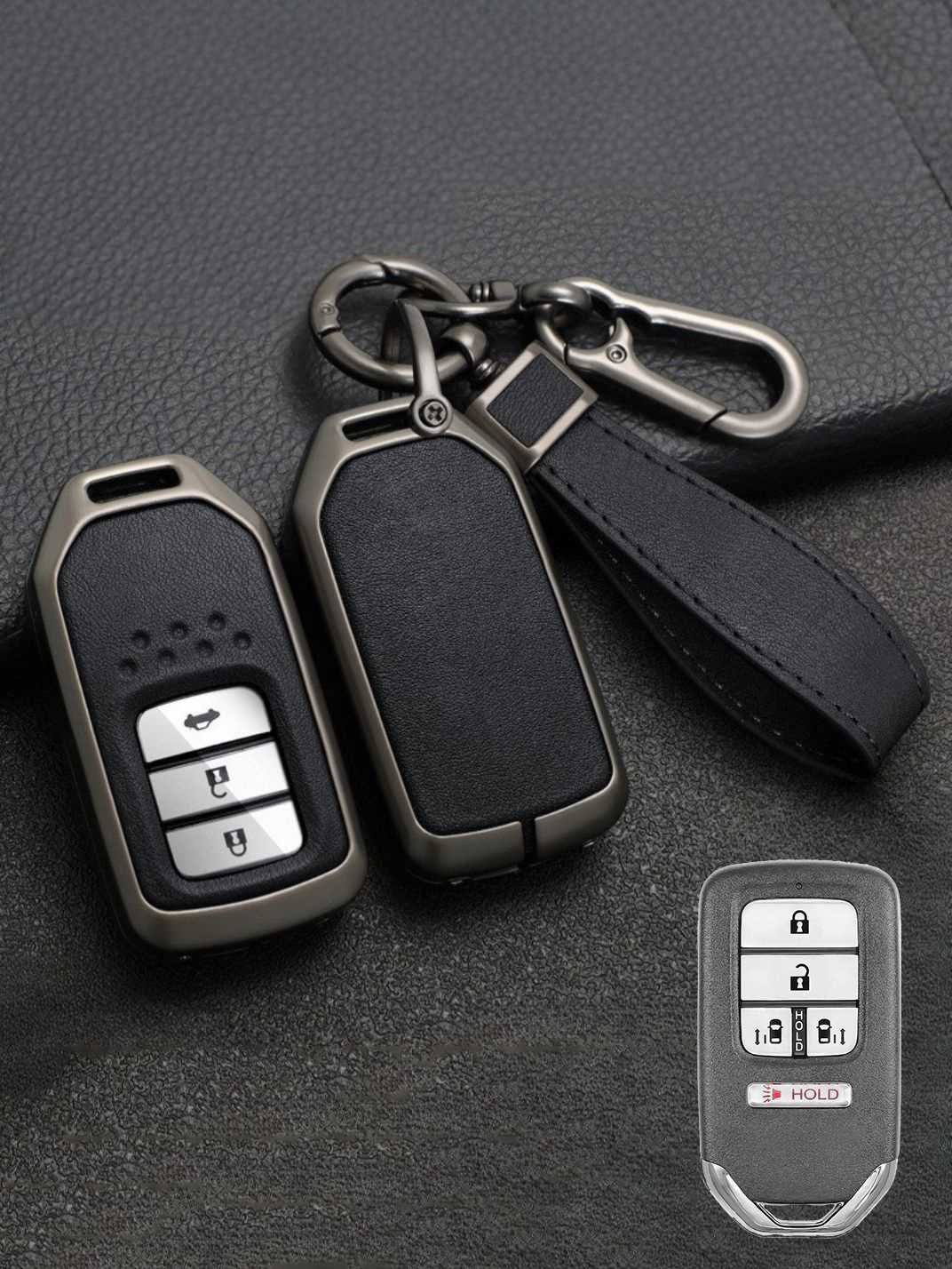 Vintage Leather Metal Alloy Honda Key Cover