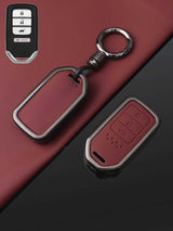Vintage Leather Metal Alloy Honda Key Cover