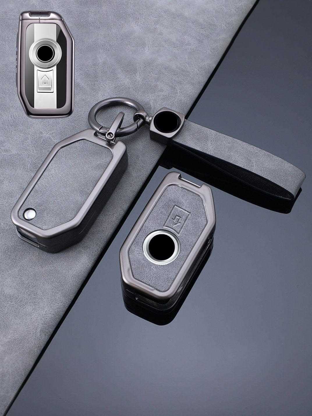 Vintage Leather & Metal Alloy BMW Motorcycle Key Cover