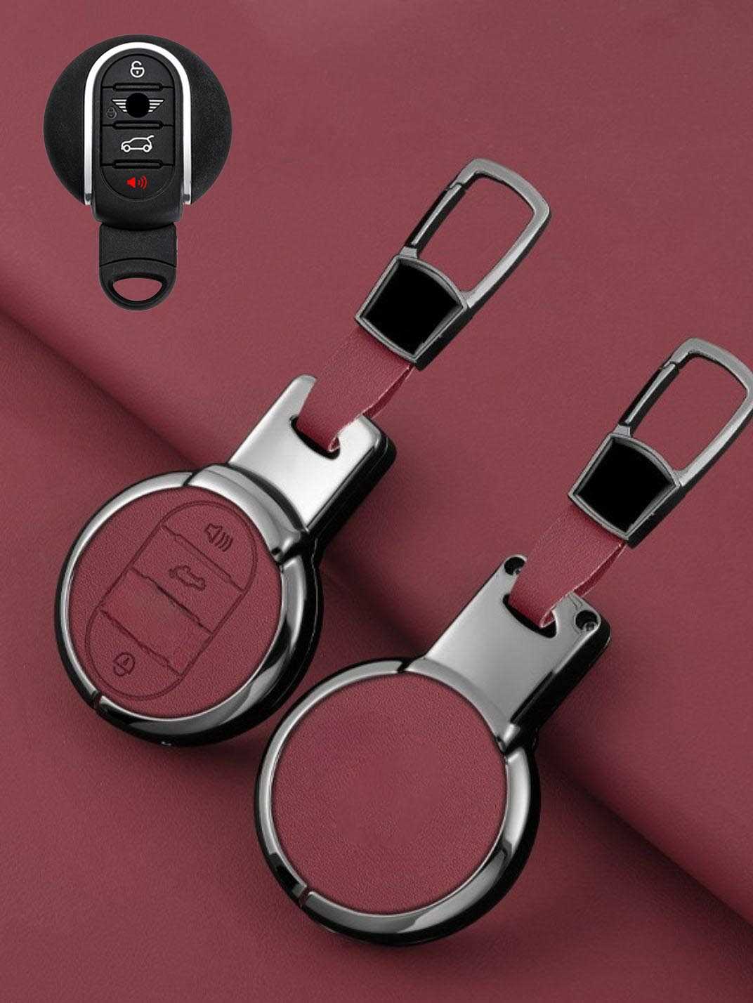MINI Key Fob Cover with Leather & Metal Frame