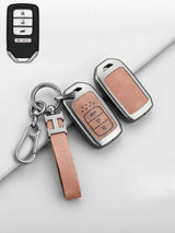 Vintage Leather Metal Alloy Honda Key Cover