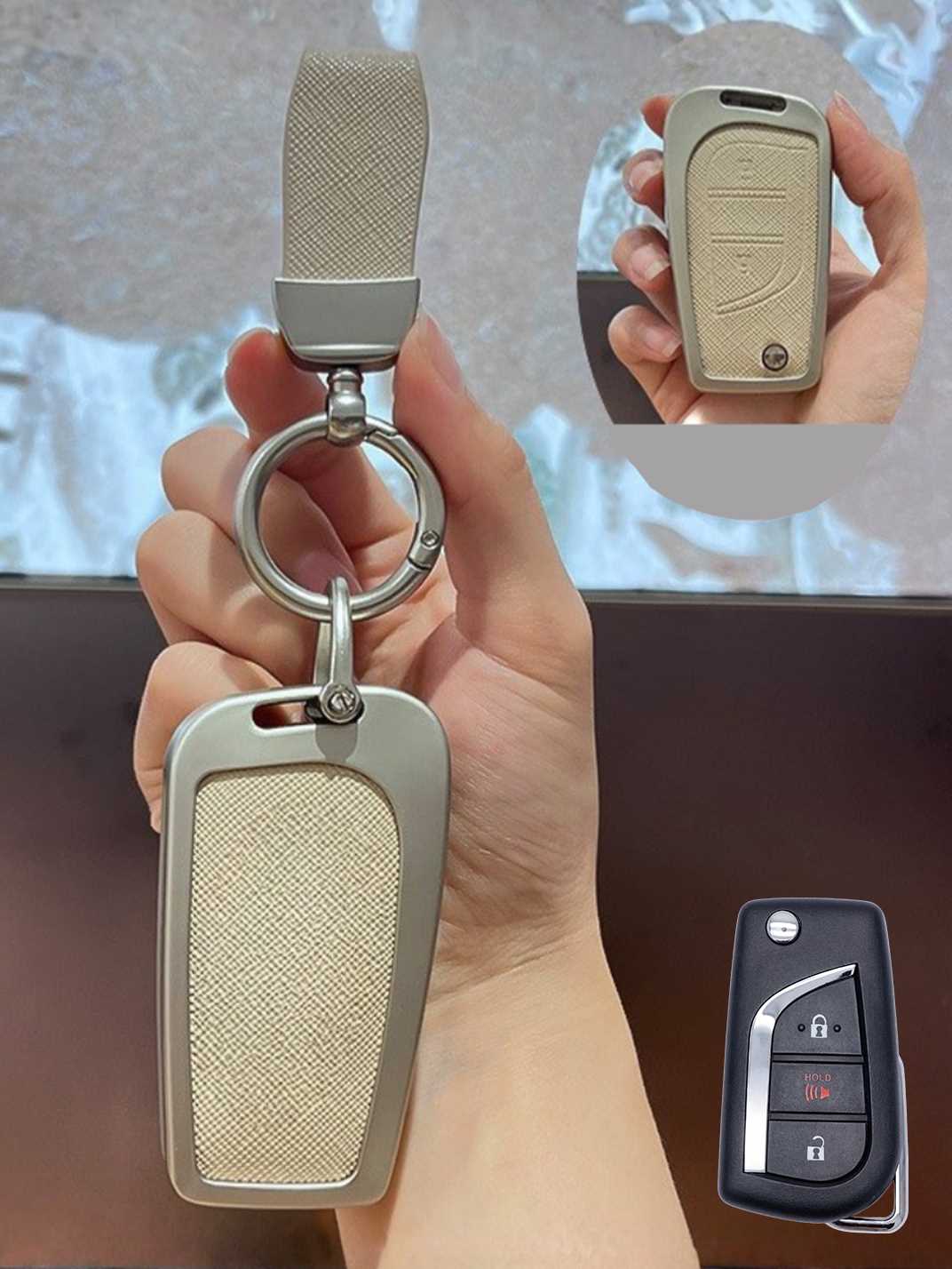 Toyota Key Fob Cover with Leather & Metal Frame