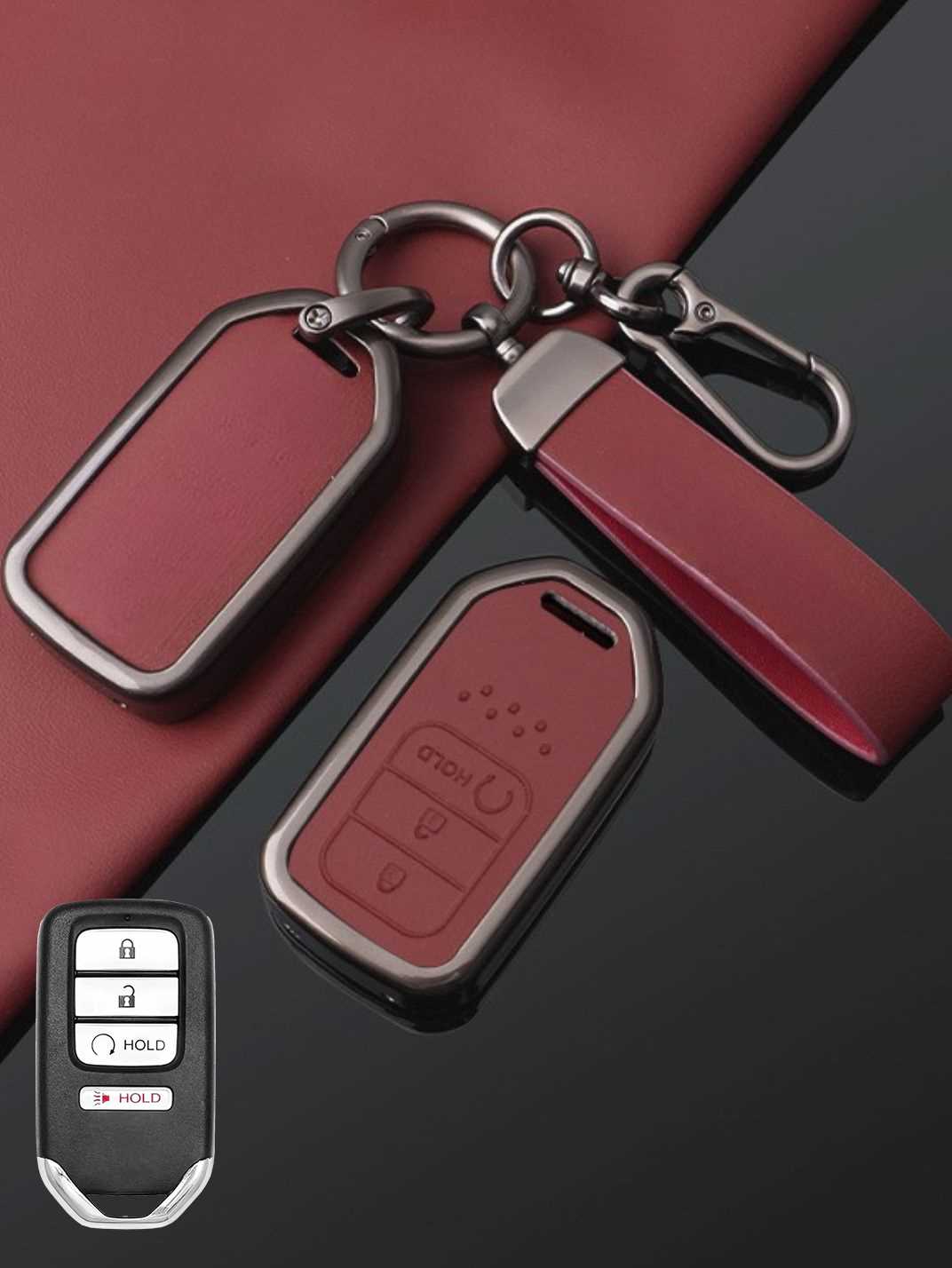 Vintage Leather Metal Alloy Honda Key Cover
