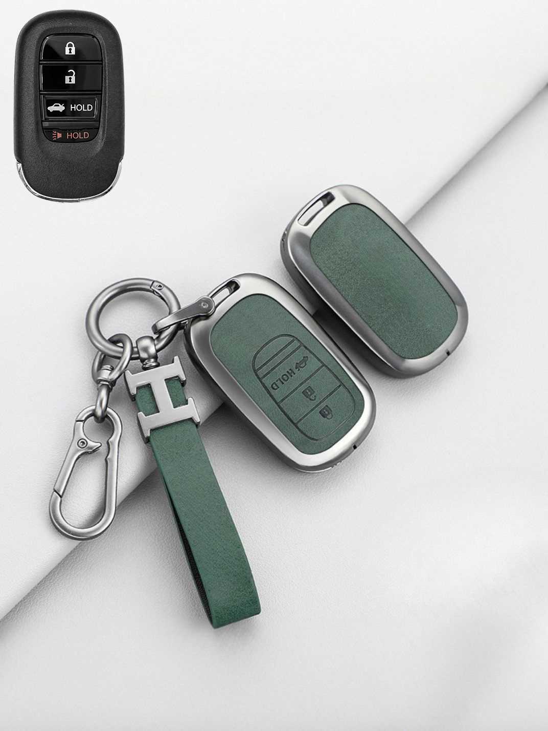 Vintage Leather Metal Alloy Honda Key Cover