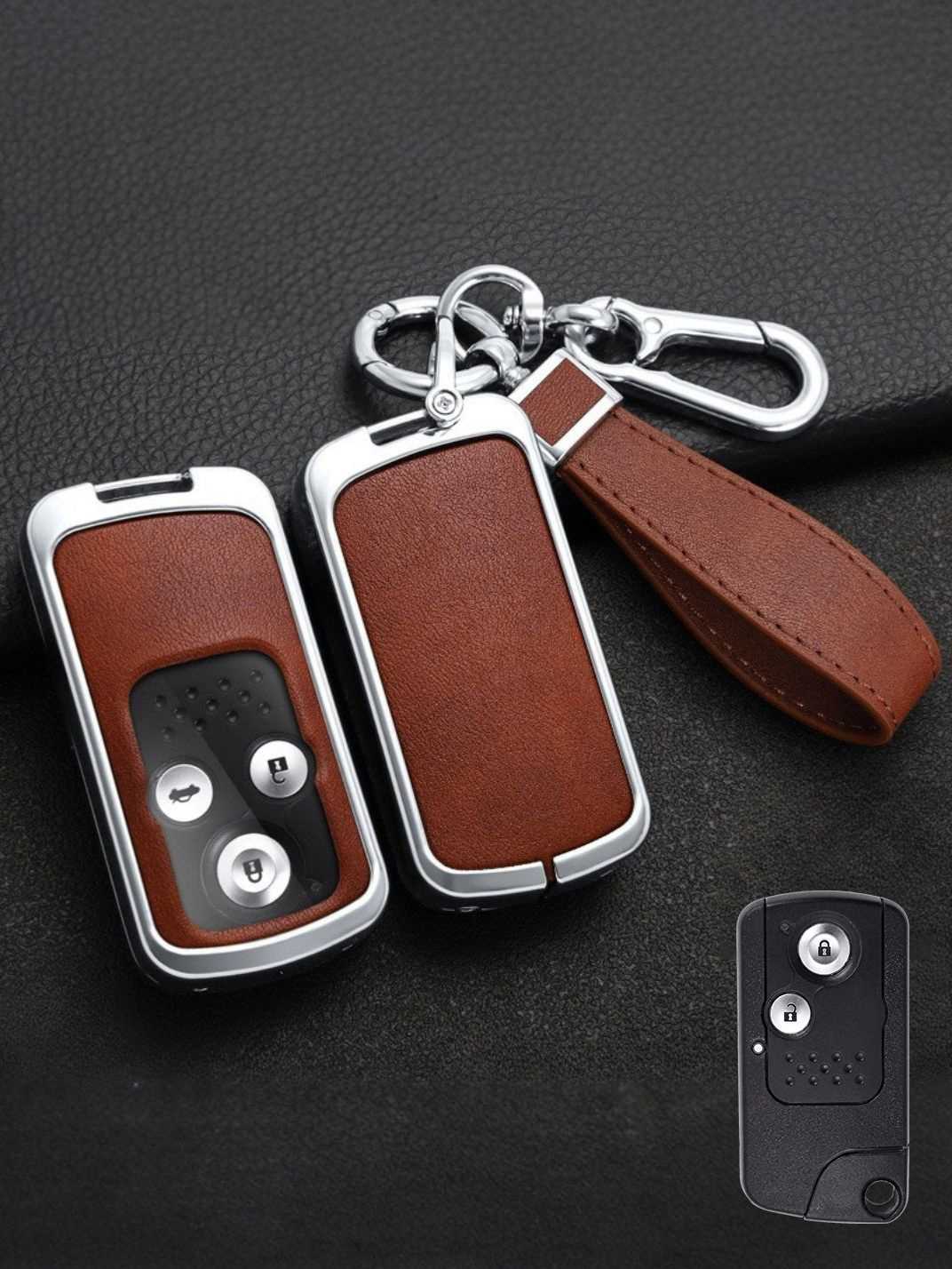 Vintage Leather Metal Alloy Honda Key Cover