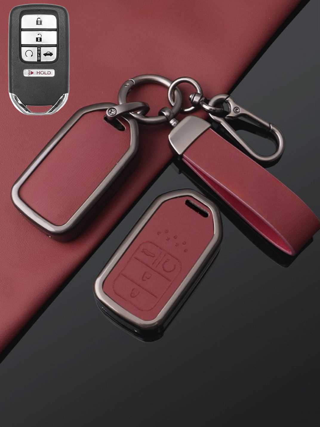 Vintage Leather Metal Alloy Honda Key Cover