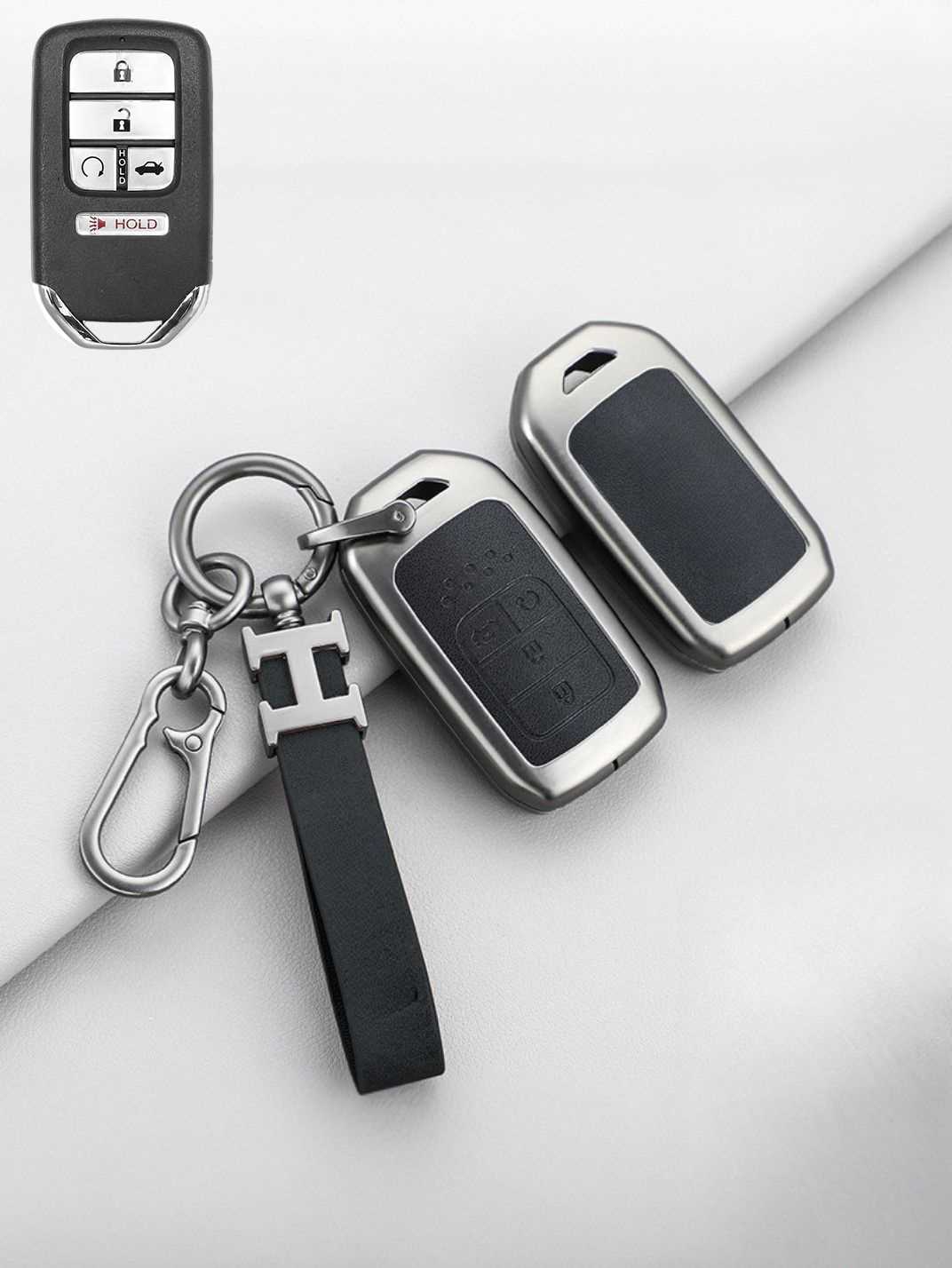 Vintage Leather Metal Alloy Honda Key Cover