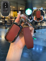 Vintage Leather Metal Alloy Honda Key Cover