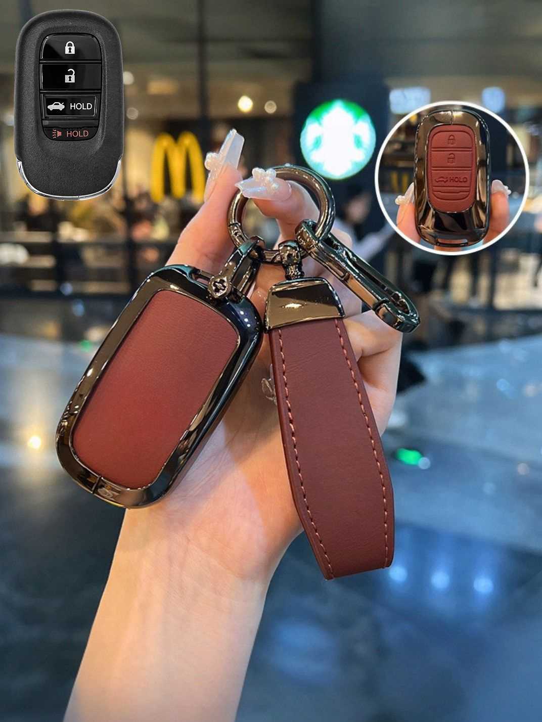 Vintage Leather Metal Alloy Honda Key Cover