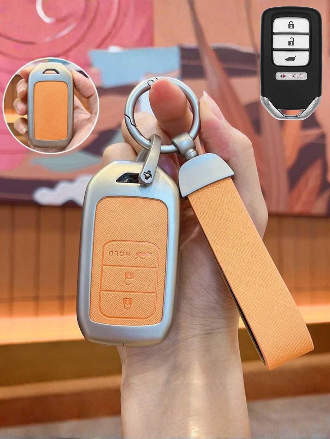 Honda Key Fob Cover with Leather & Metal Frame