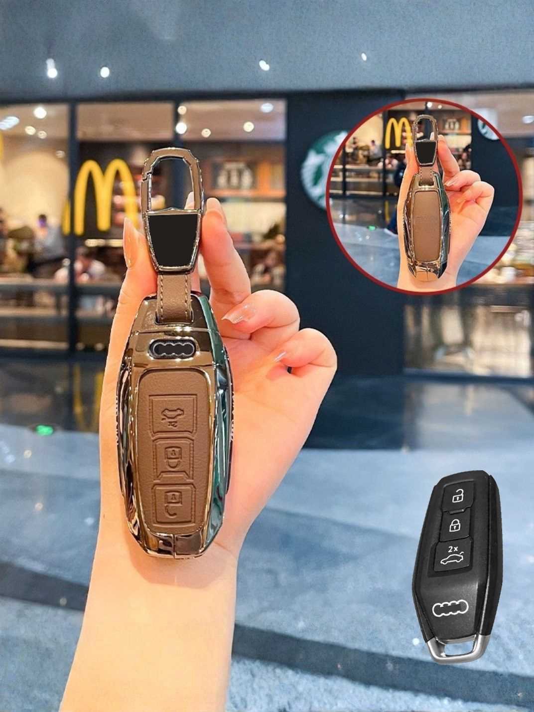 Audi Key Genuine Leather & Metal Frame Cover