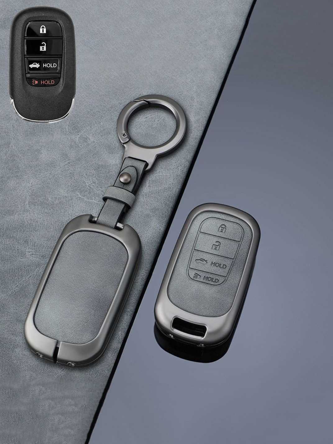 Vintage Leather Metal Alloy Honda Key Cover