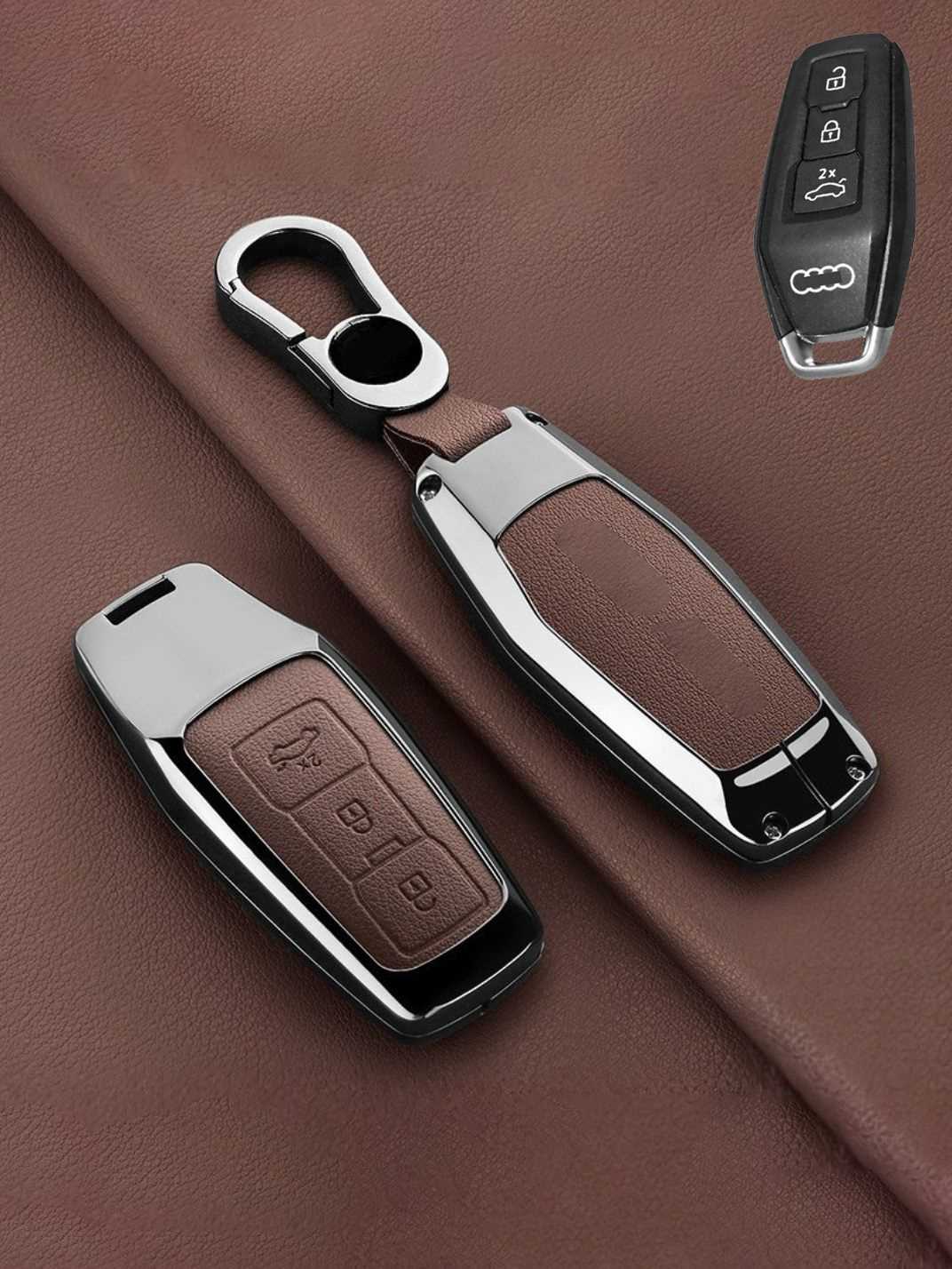 Vintage Leather & Metal Alloy Audi Key Cover