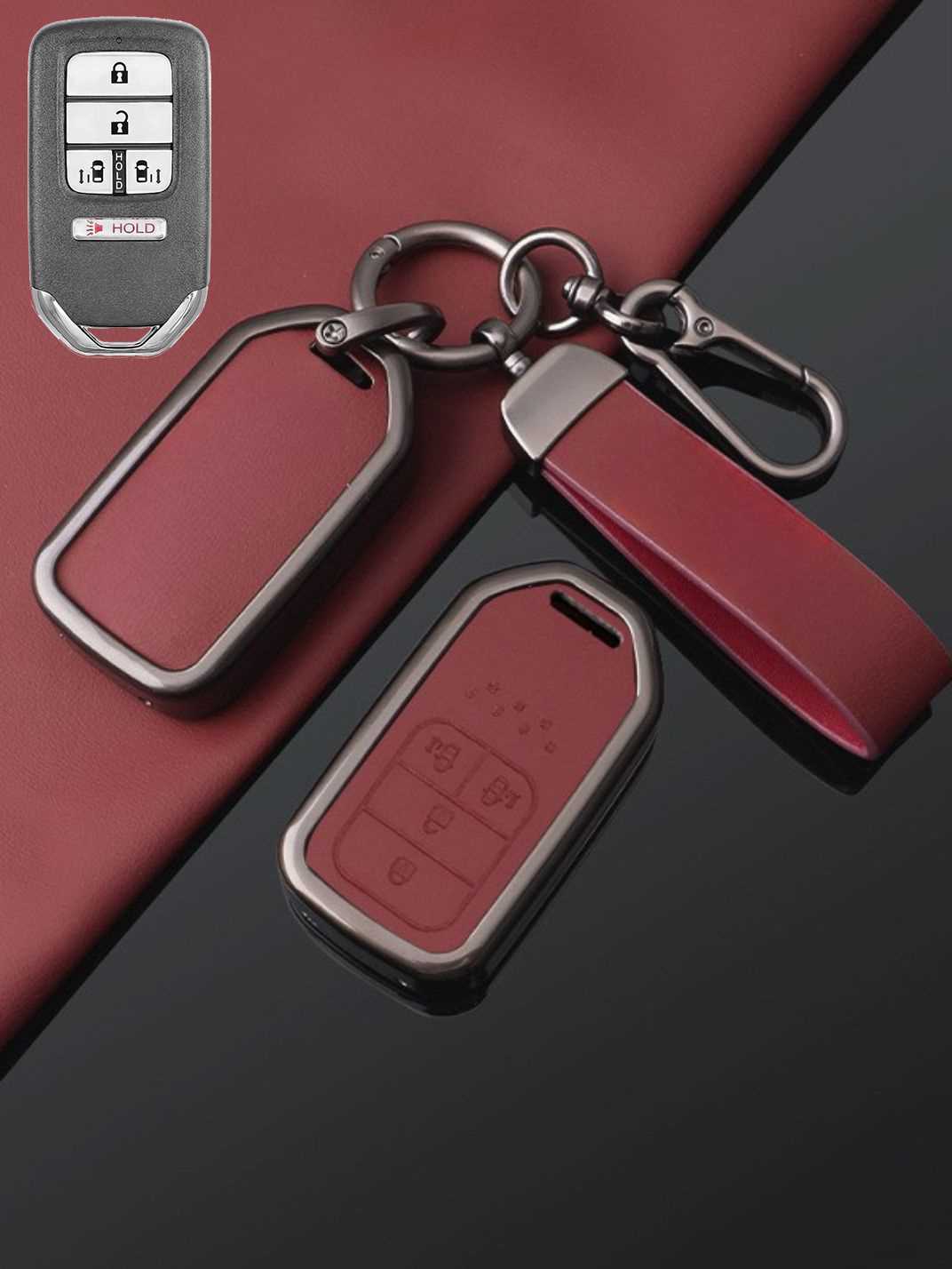 Vintage Leather Metal Alloy Honda Key Cover