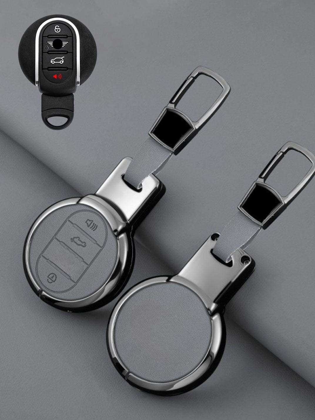 MINI Key Fob Cover with Leather & Metal Frame