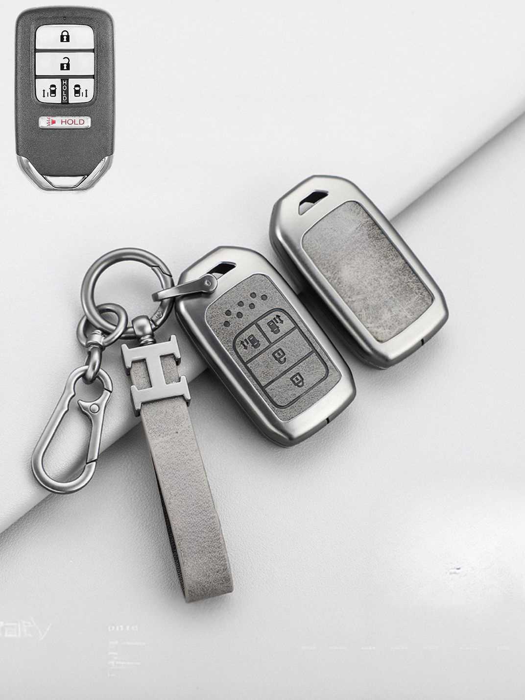 Vintage Leather Metal Alloy Honda Key Cover