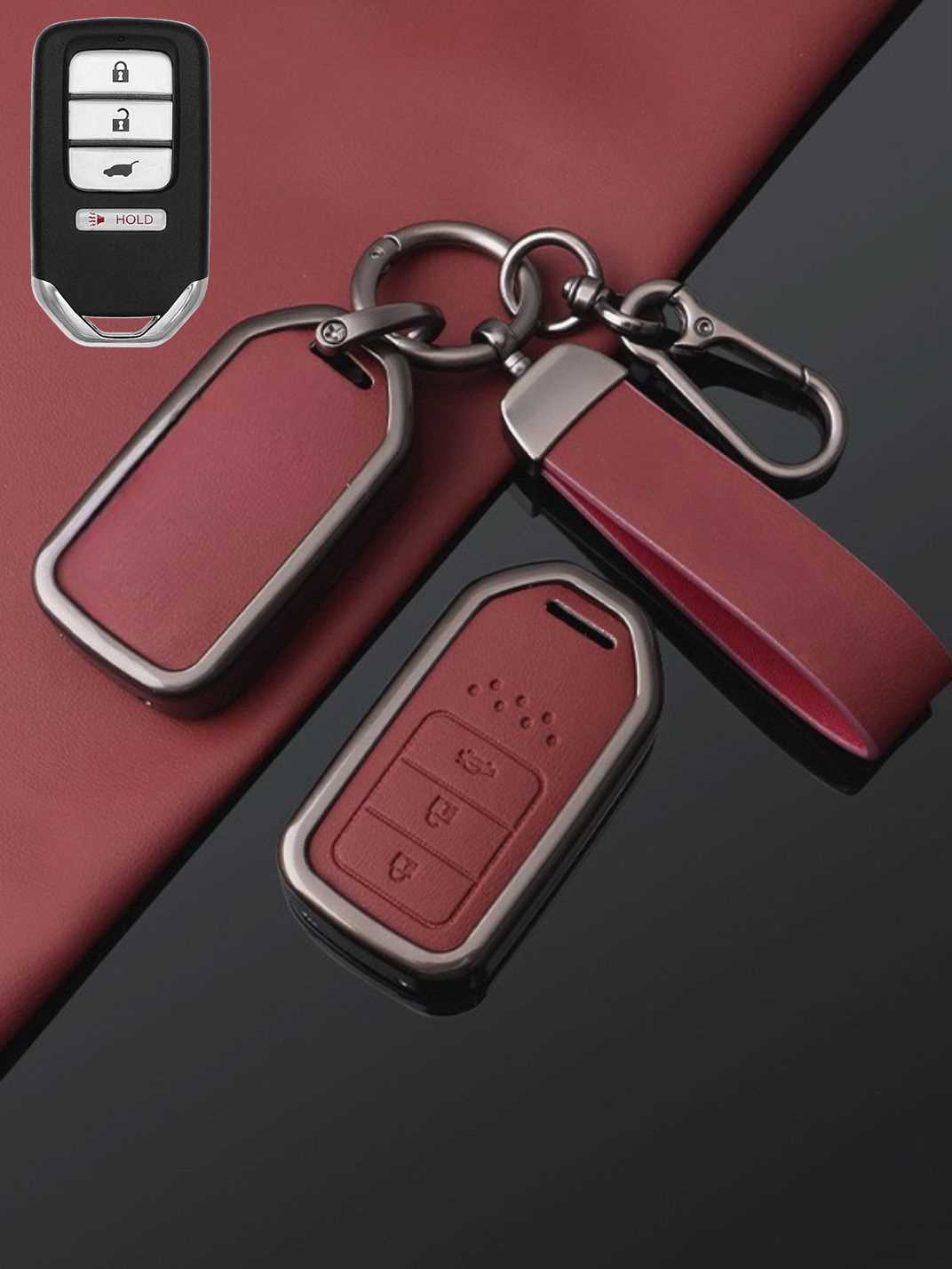 Vintage Leather Metal Alloy Honda Key Cover