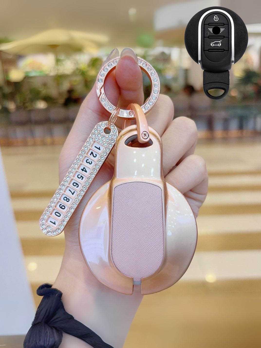 MINI Key Fob Cover with Leather & Metal Frame
