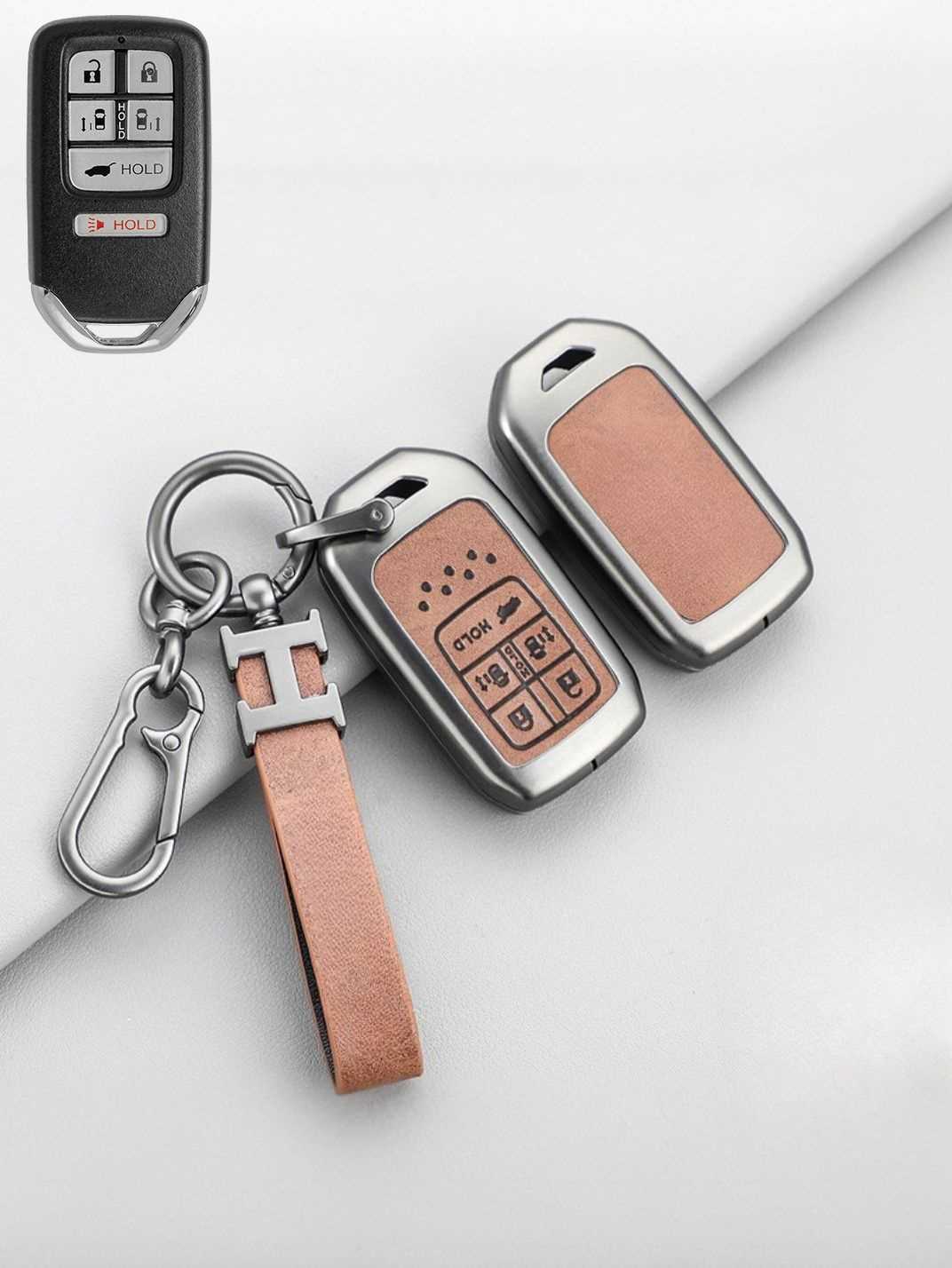 Vintage Leather Metal Alloy Honda Key Cover
