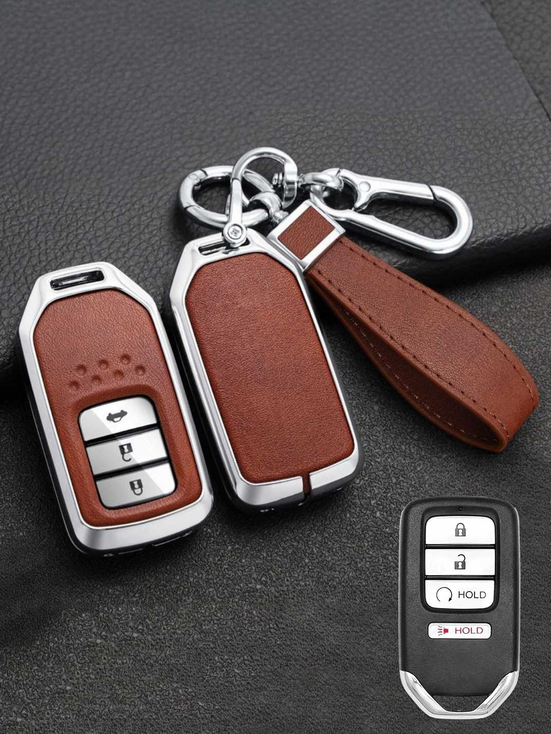 Vintage Leather Metal Alloy Honda Key Cover
