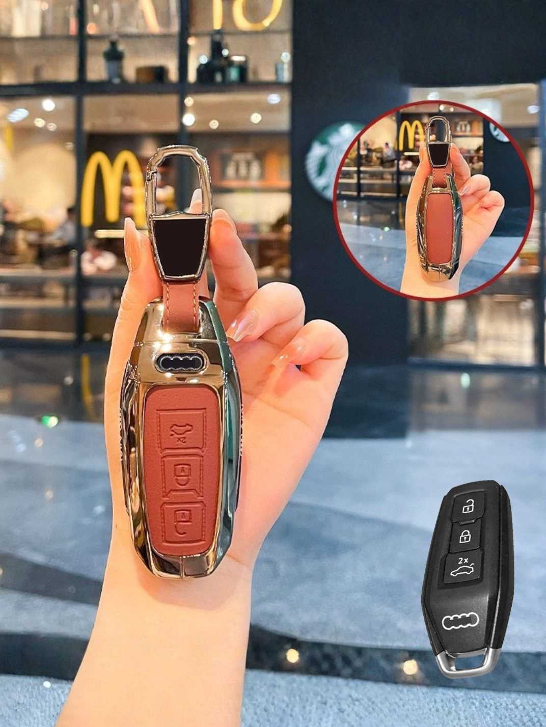 Audi Key Genuine Leather & Metal Frame Cover