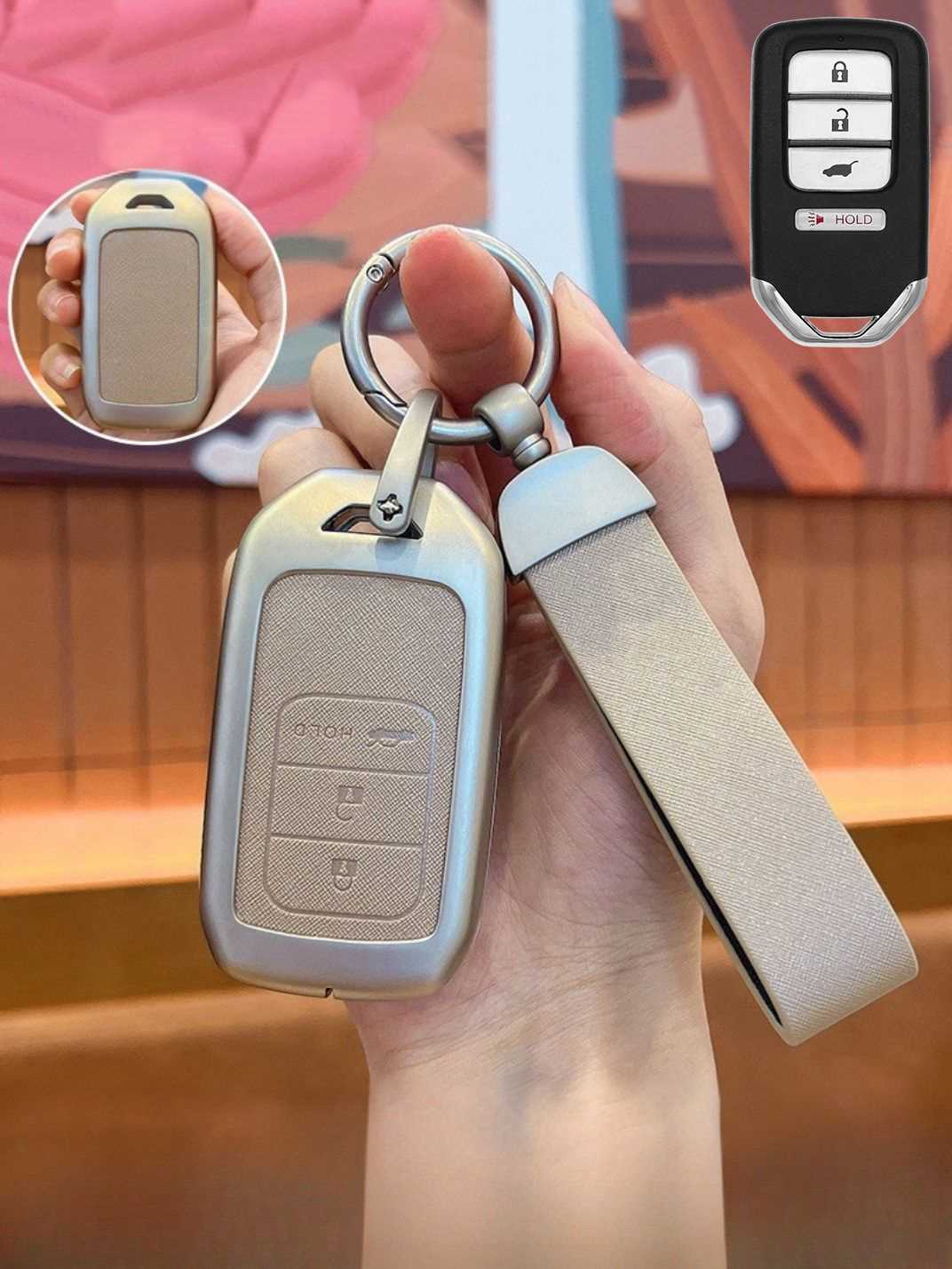 Honda Key Fob Cover with Leather & Metal Frame