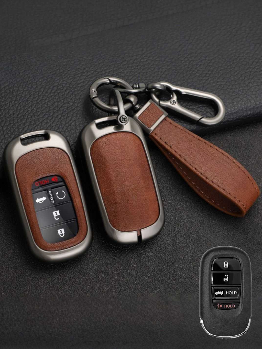 Vintage Leather Metal Alloy Honda Key Cover