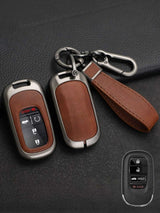 Vintage Leather Metal Alloy Honda Key Cover