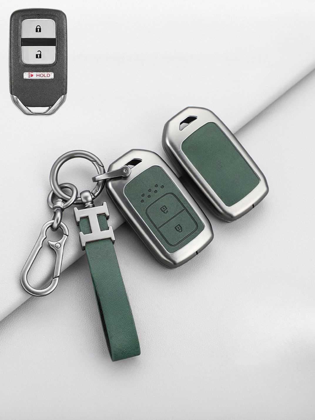 Vintage Leather Metal Alloy Honda Key Cover