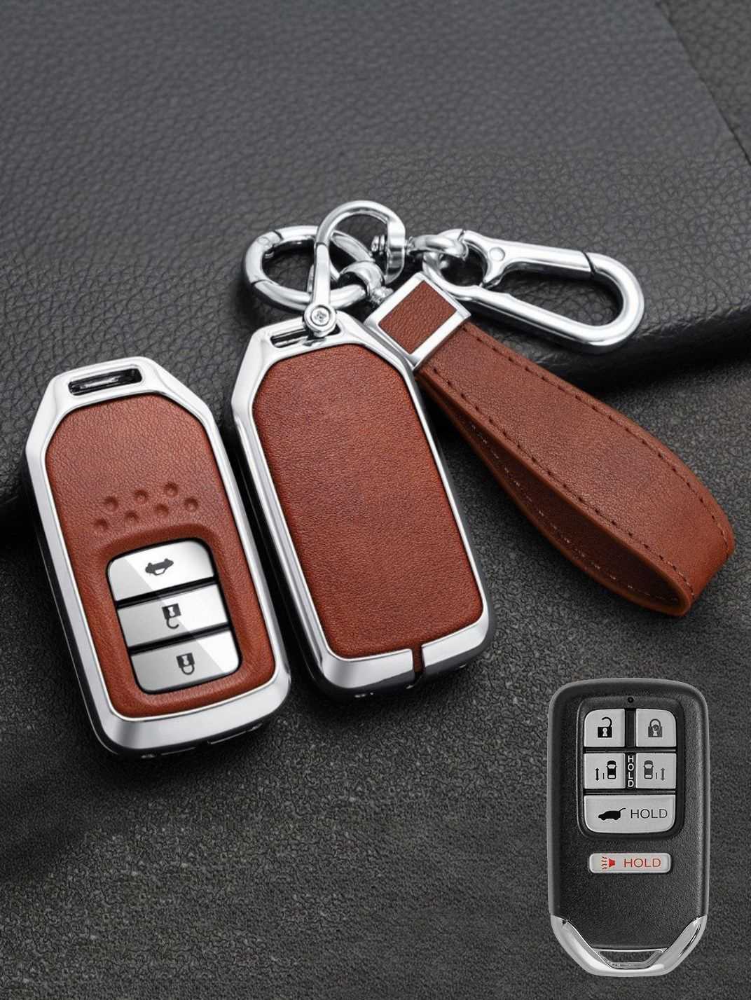 Vintage Leather Metal Alloy Honda Key Cover