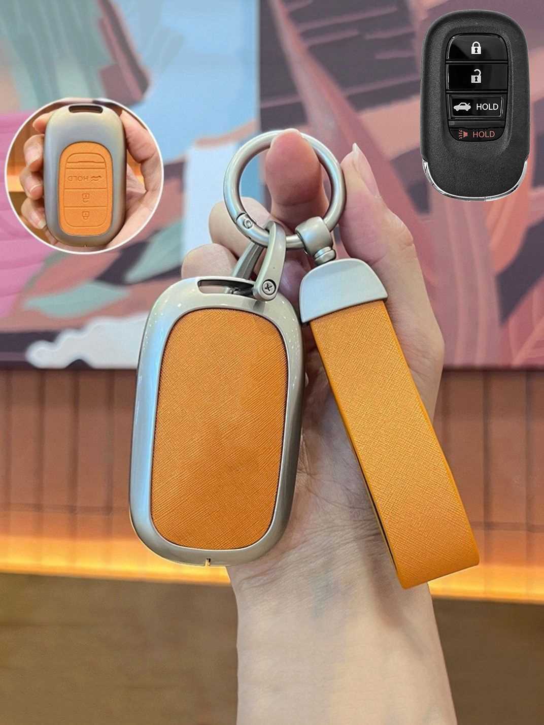 Honda Key Fob Cover with Leather & Metal Frame