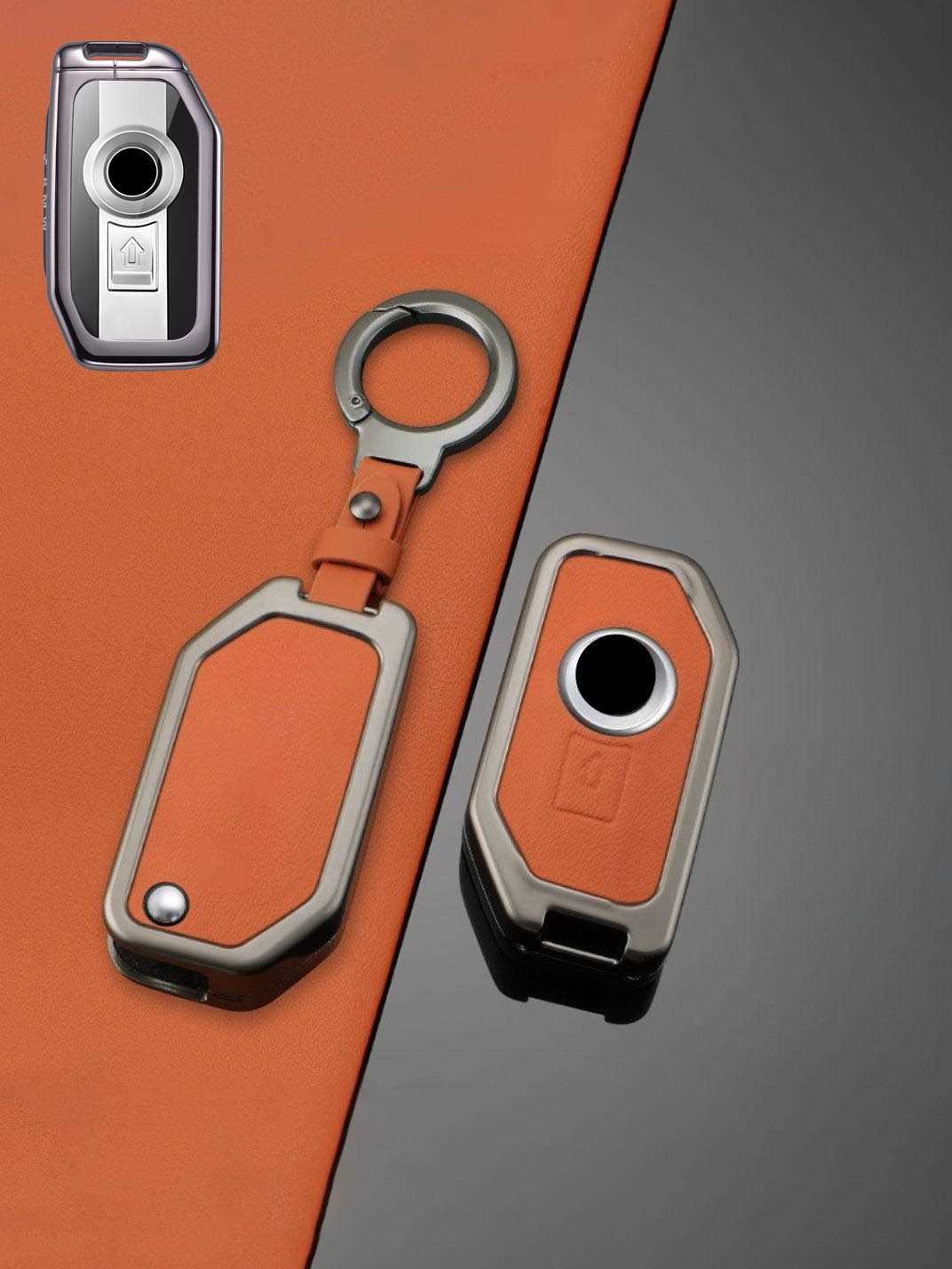 BMW Motorcycle Key Fob Cover with Leather & Metal Frame